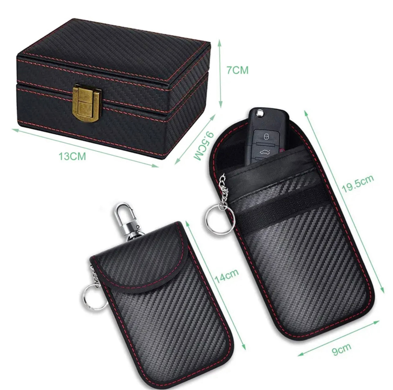 3 Pcs/Set Car Key Signal Blocker Wooden Faraday Box PU Leather